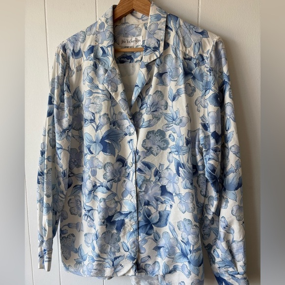 Jim Thompson Silk Blue Floral Button Down Shirt | Size 8 - As Is - Picture 3 of 10